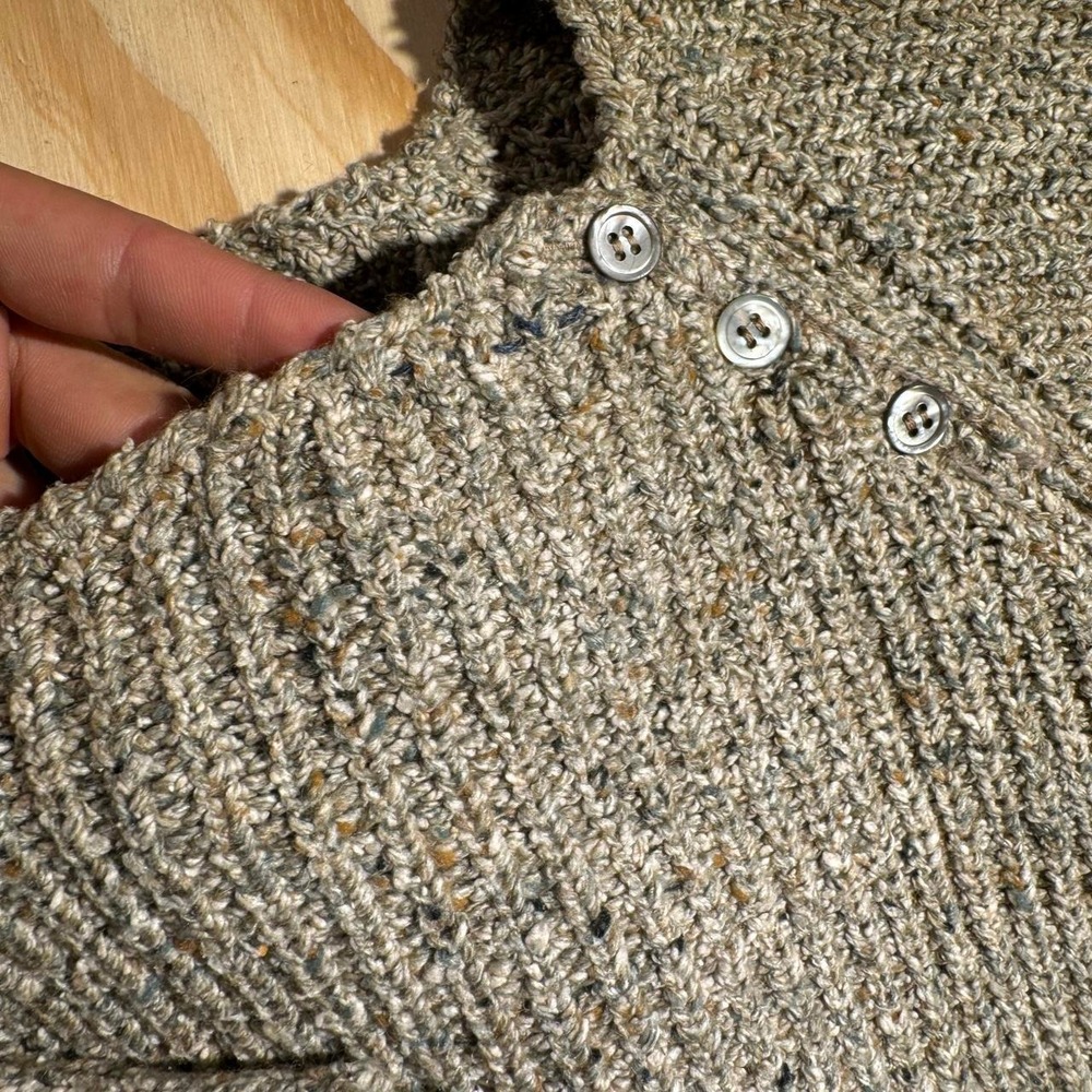 Vintage Tan Marled Chunky Ribbed Knit Button Shoulder Sweater Women Medium - Picture 3 of 6
